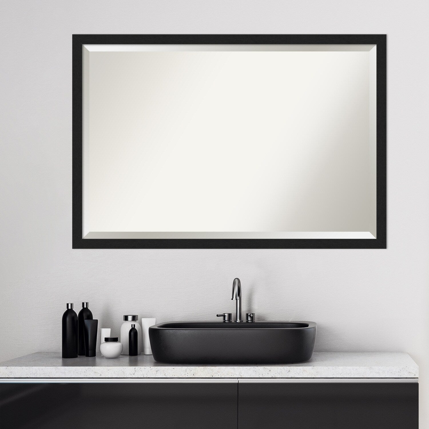 Beveled Bathroom Wall Mirror - Grace Brushed Narrow Frame