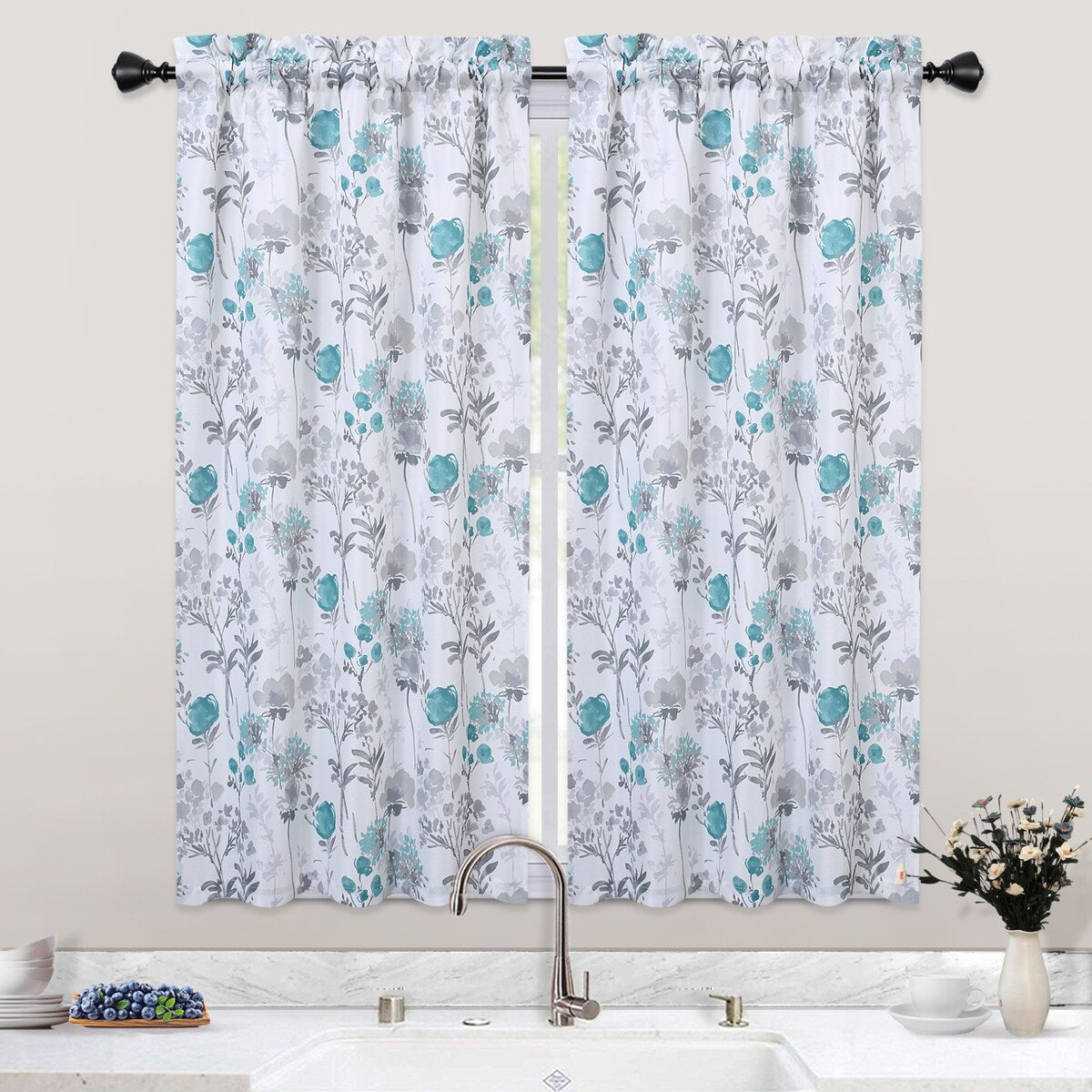 Watercolor Floral Cafe Kitchen Tier Curtains or Valances