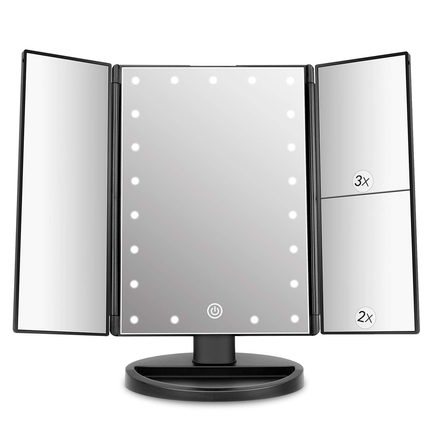 Tabletop Mount Trifold Lighted Vanity Mirror with 21 LED Lights,Two Power Supply Mode Make up Mirror