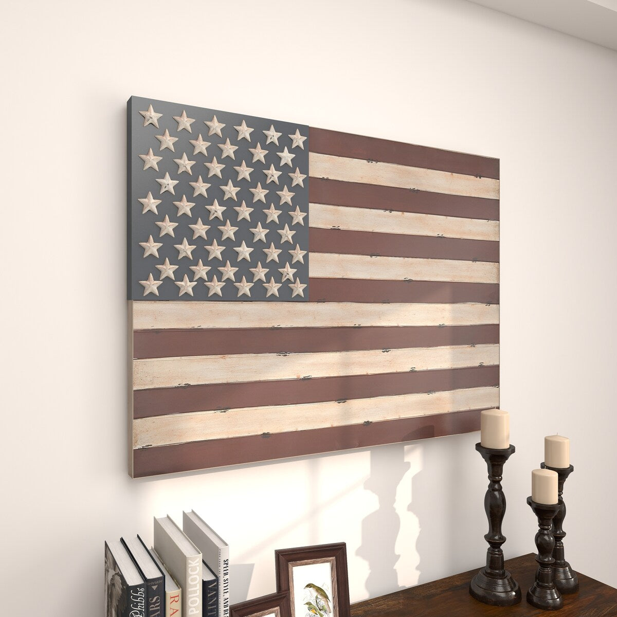 Metal American Flag Indoor Outdoor Home Wall Decor - Red - Roche River Decor