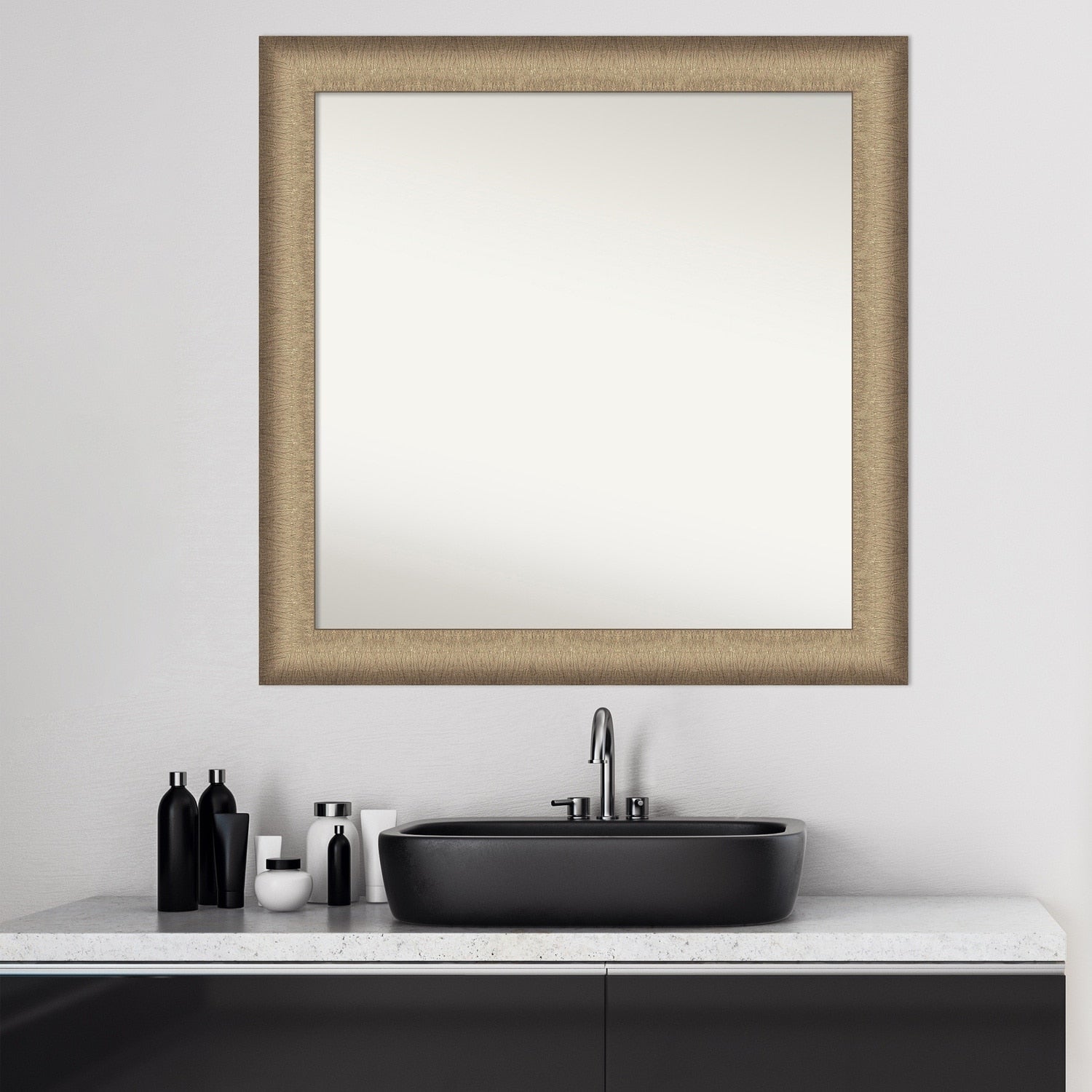 Non-Beveled Bathroom Wall Mirror - Elegant Brushed Bronze Frame