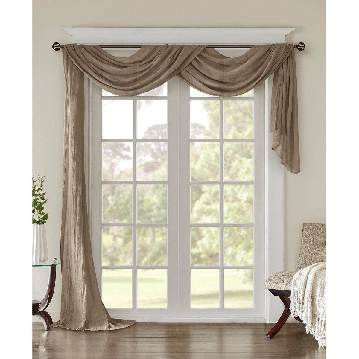 Madison Park Harper 42 x 216 Solid Crushed Sheer Scarf Valance Taupe - 42 x 216