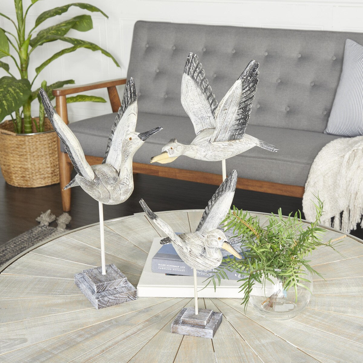 Wood Bird Handmade Decorative Sculpture - Set of 3 Blue - Roche River Decor