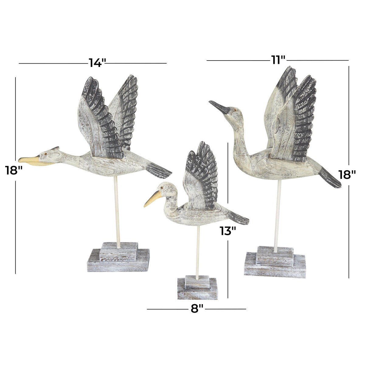 Wood Bird Handmade Decorative Sculpture - Set of 3 Blue - Roche River Decor