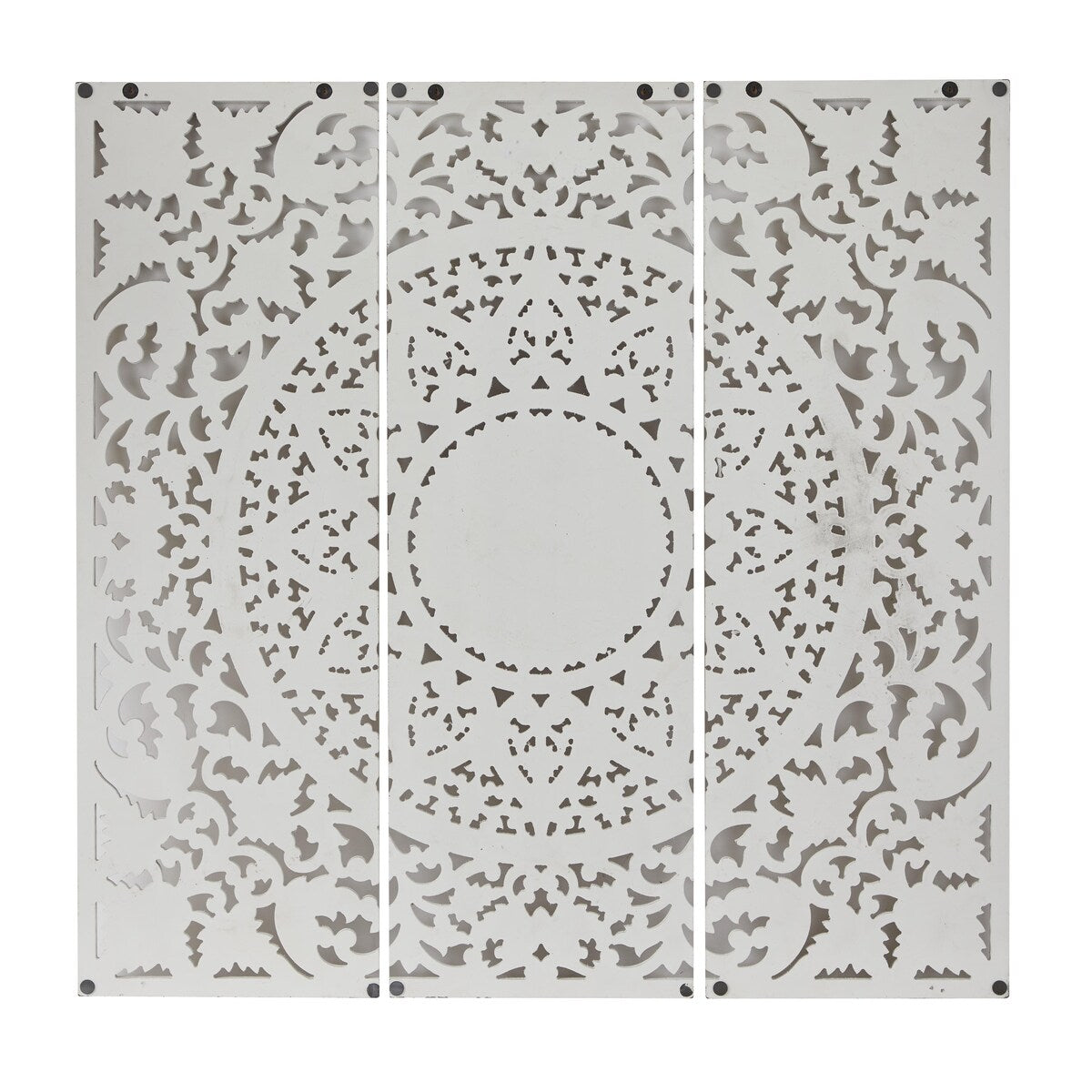 Wooden Floral Handmade Intricately Carved Home Wall Decor with Mandala Design - Set of 3 White - Roche River Decor