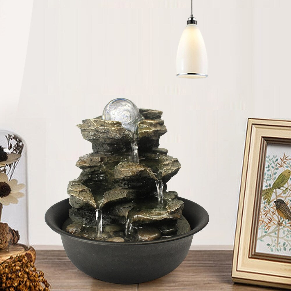 Spinning Orb Rock Cascading Indoor Tabletop Waterfall Fountain