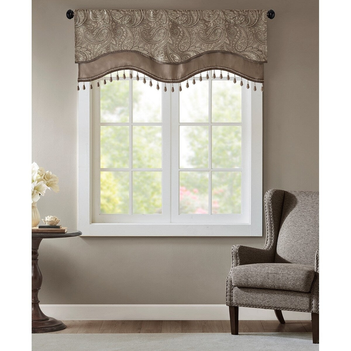 Madison Park Aubrey 50 x 18 Beaded Jacquard Window Valance Champagne - 50 x 18