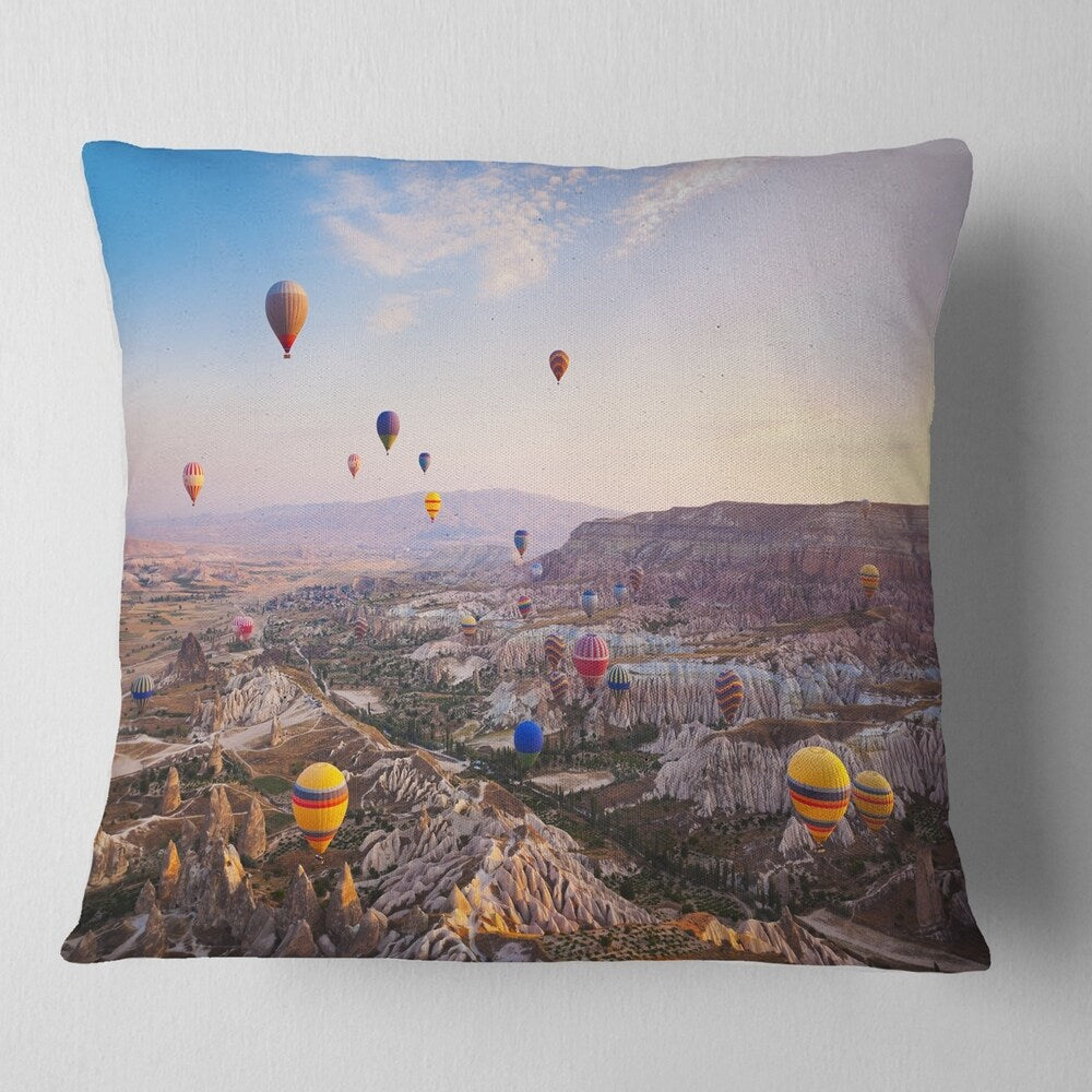 Designart 'Hot Air Balloon Flying' Photography Throw Pillow