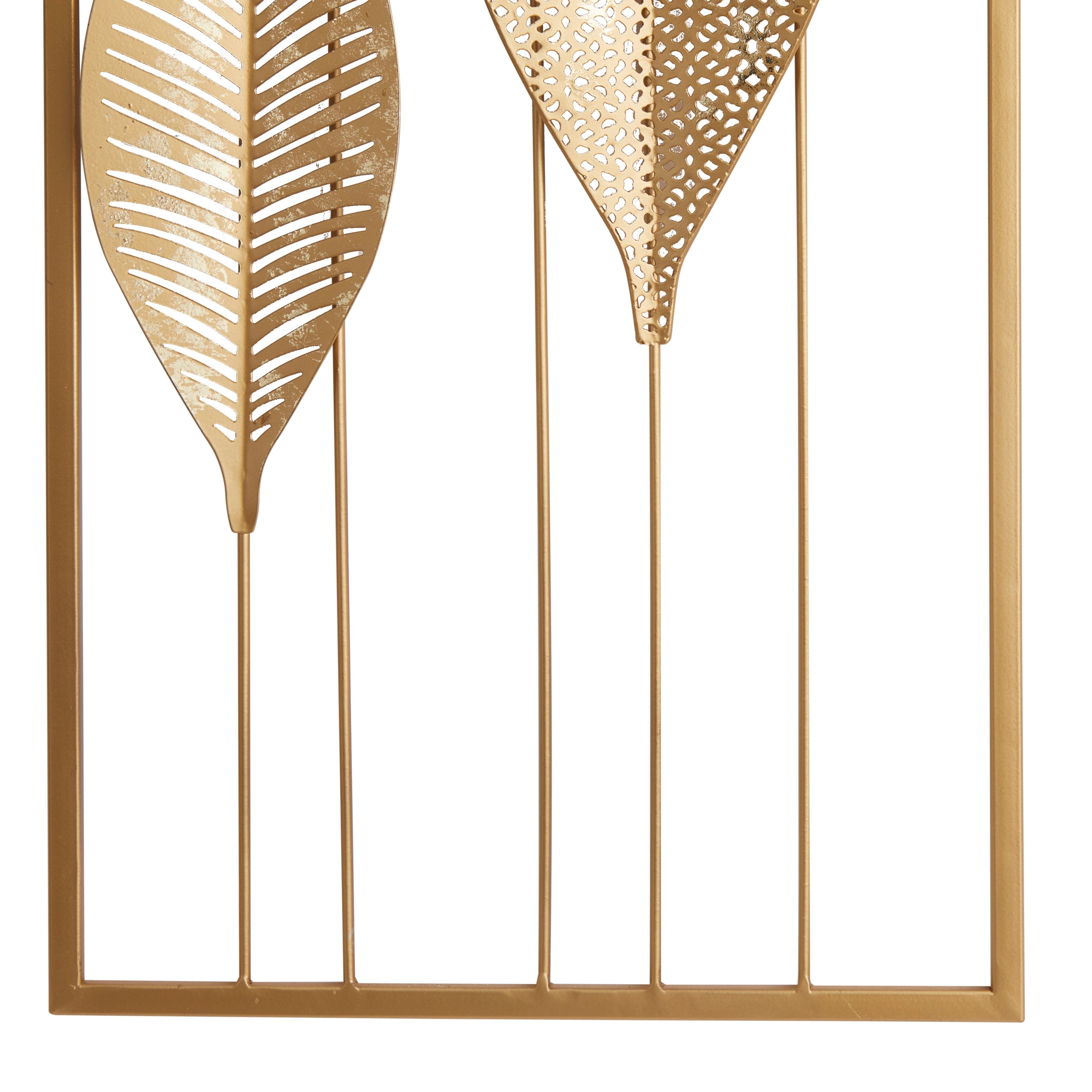 CosmoLiving by Cosmopolitan Gold Metal Tall Cut-Out Leaf Wall Decor with Gold Frame (Set of 2)