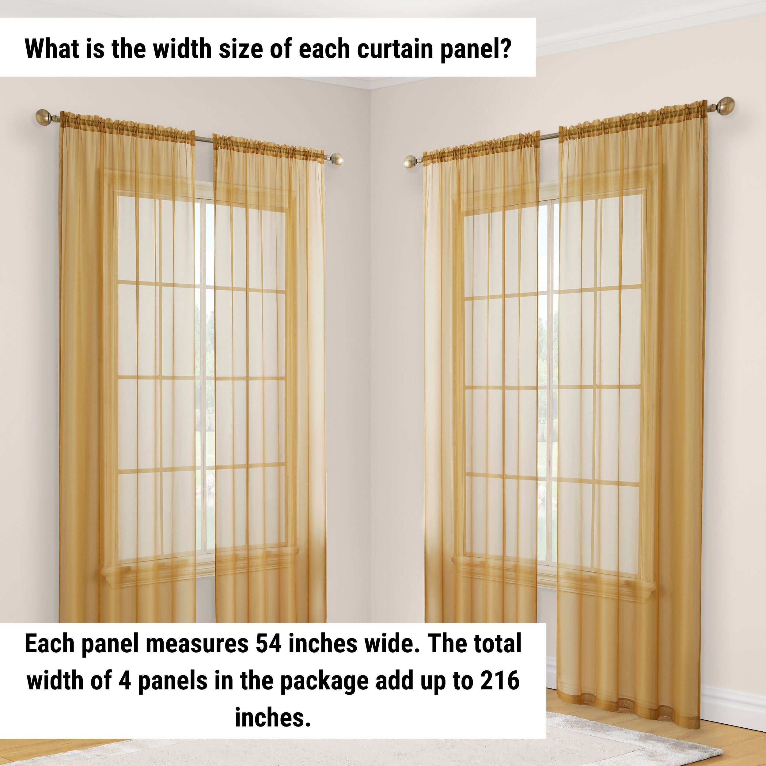 HLC.me Geneva Sheer Voile Window Treatment Rod Pocket Curtain Panels Bedroom and Living Room (Set of 4)