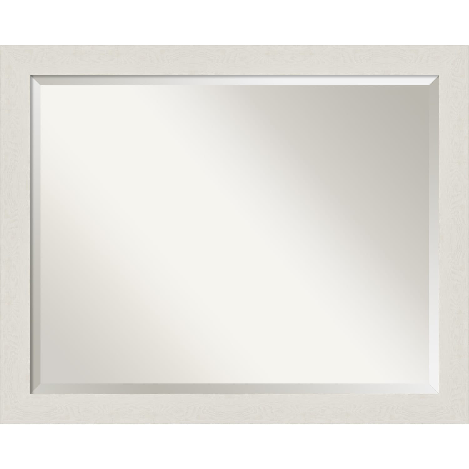 Beveled Bathroom Wall Mirror - Rustic Plank White Narrow Frame