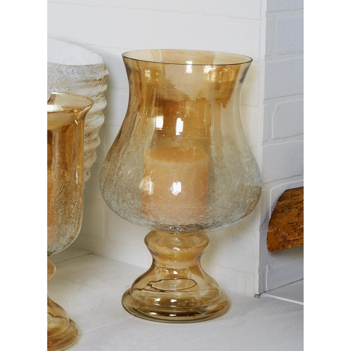 Glass Handmade Turned Style Pillar Hurricane Lamp with Smoked Glass Finish - Gold - Roche River Decor