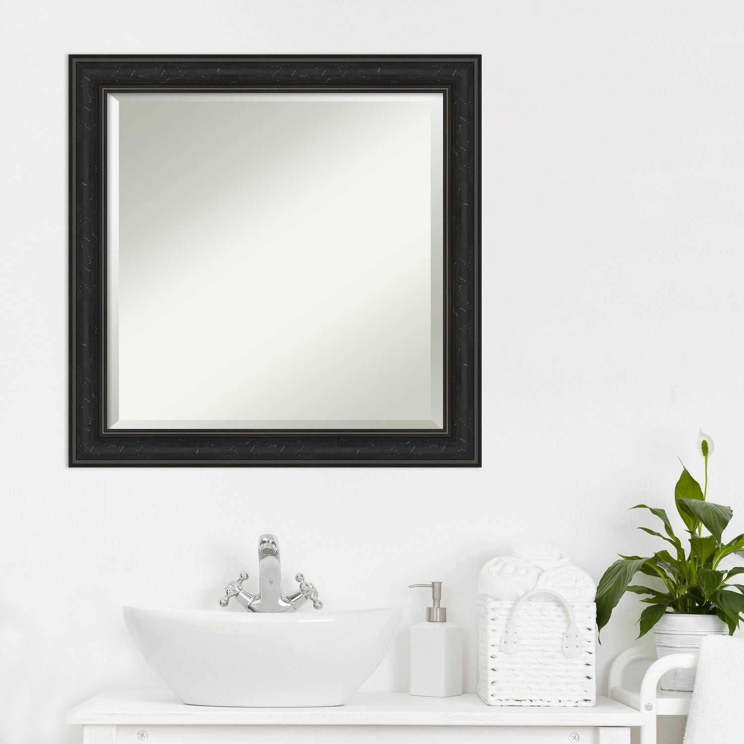 Beveled Bathroom Wall Mirror - Shipwreck Black Narrow Frame