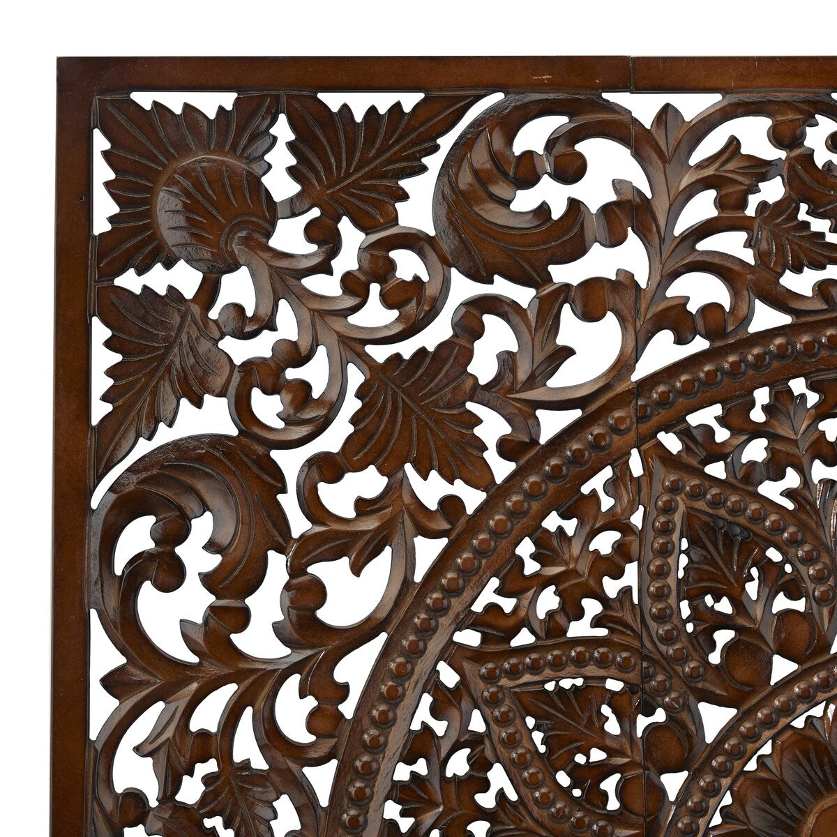 Wooden Floral Handmade Intricately Carved Home Wall Decor with Mandala Design - Set of 3 Brown - Roche River Decor