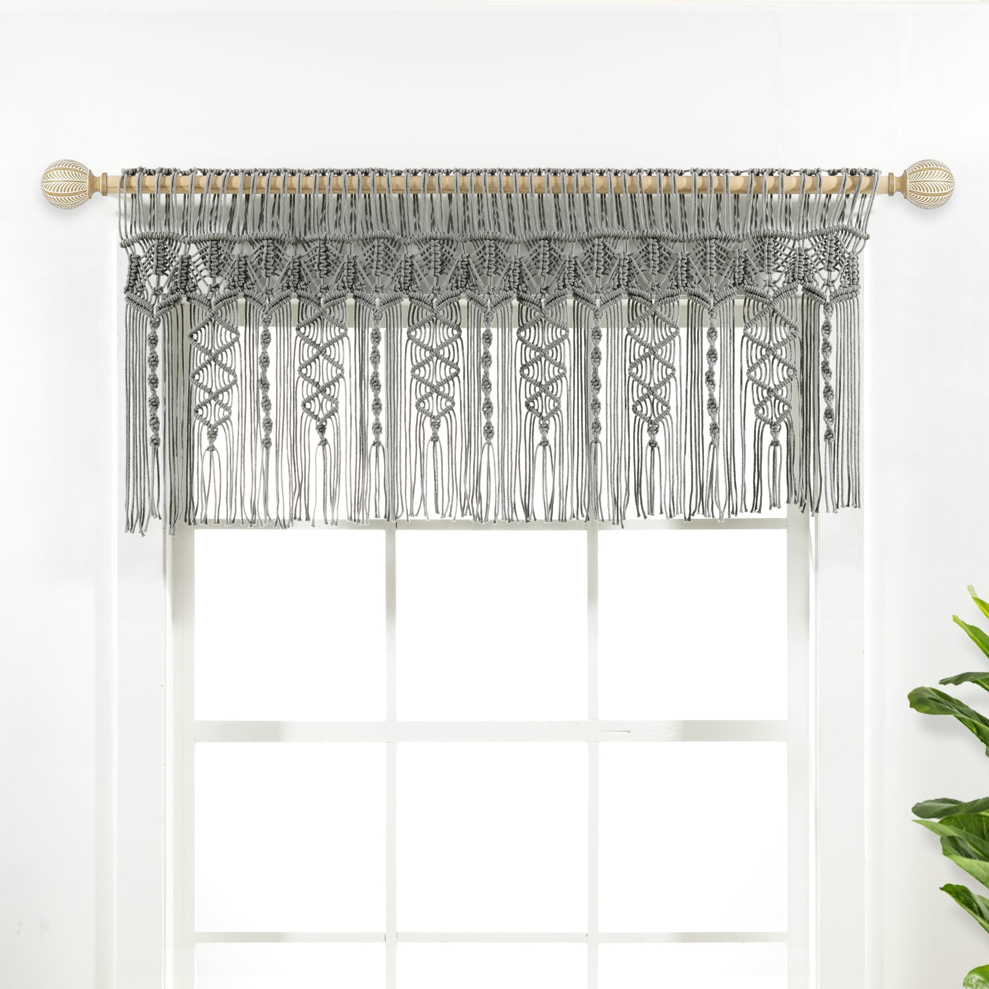 Lush Decor Boho Macrame Textured Cotton Valance/Kitchen Curtain/Wall Decor