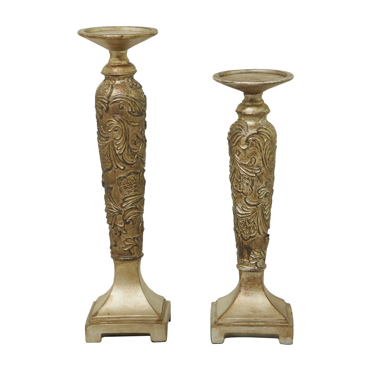 Polystone Traditional Candle Holder - Set of 2 Champagne - Roche River Decor