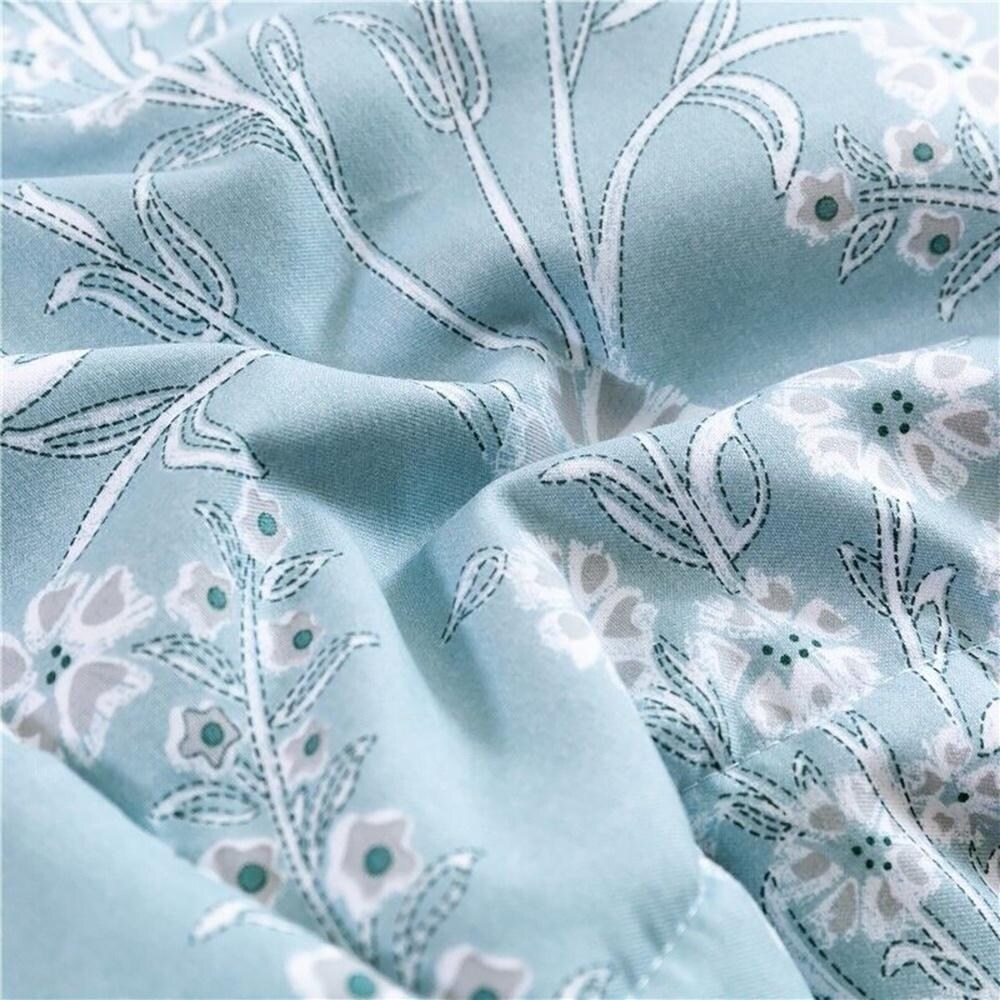 3pcs King Size Floral Comforter Sets Reversible Blue