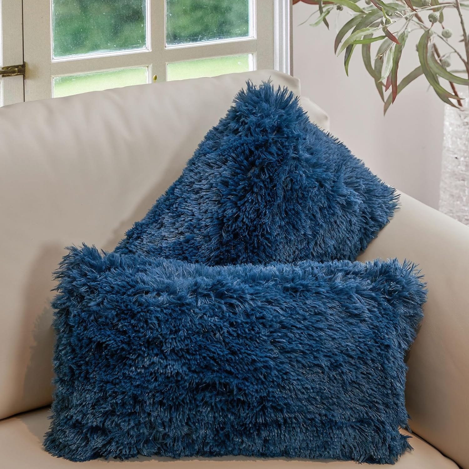 Cheer Collection 12x20 Shaggy Long-hair Throw Pillows (Set of 2)