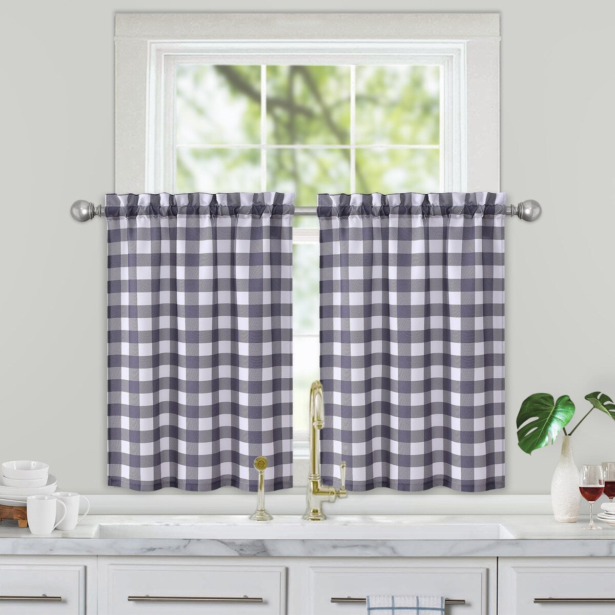 Garvee Tier Curtains Buffalo Check Plaid Gingham Curtain, 2 Panels