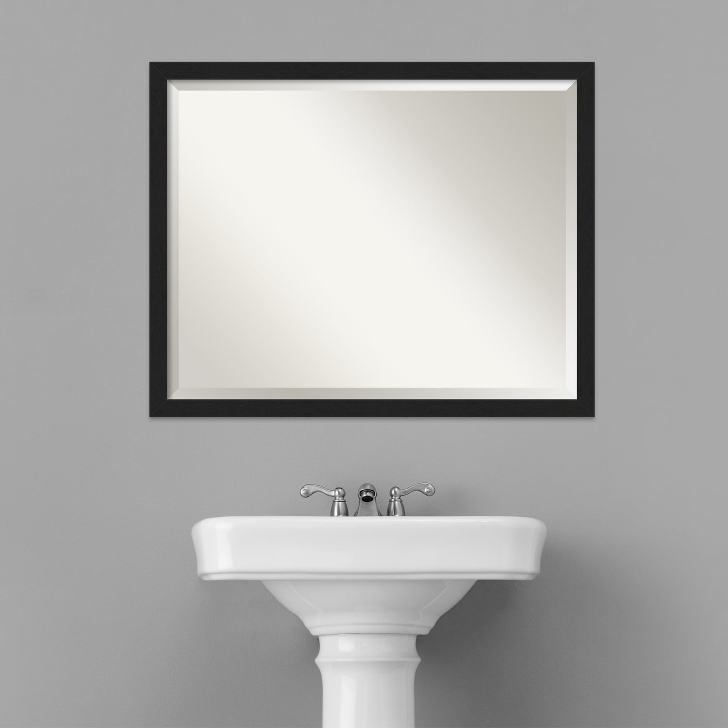 Beveled Bathroom Wall Mirror - Grace Brushed Narrow Frame