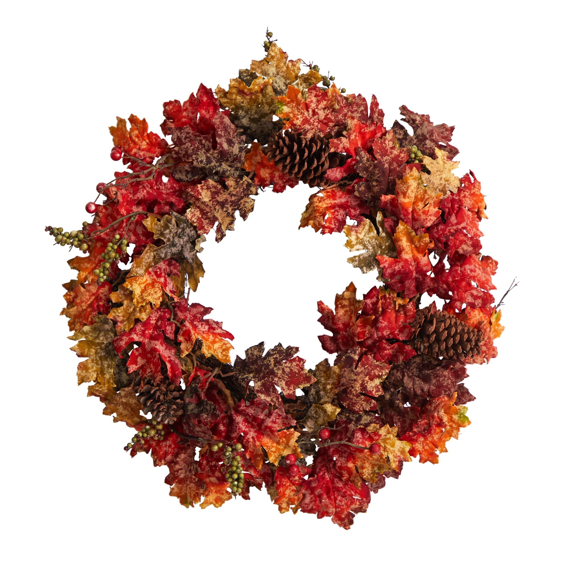 24 Autumn Maple, Berries and Pinecone Fall Artificial Wreath - 24