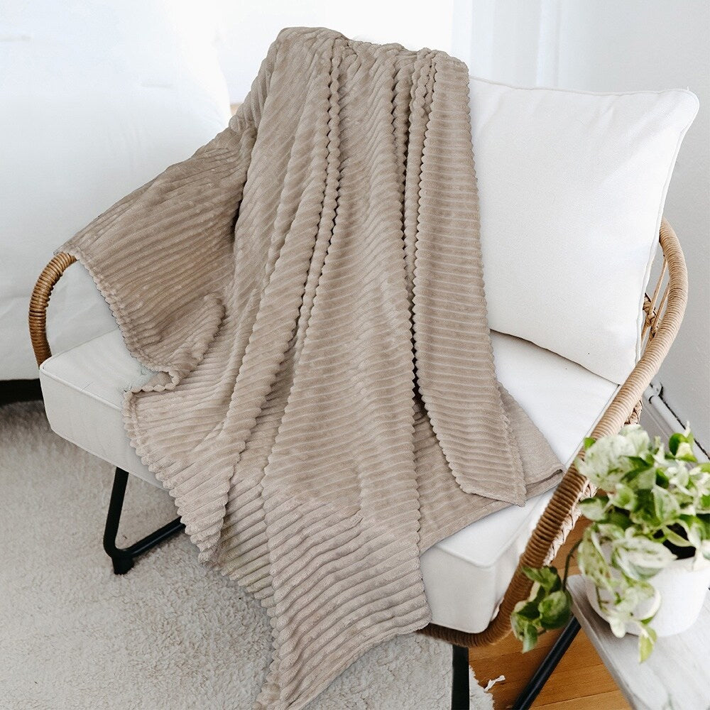 50 x 60 Throw Stripe Flannel Fleece Blanket Taupe