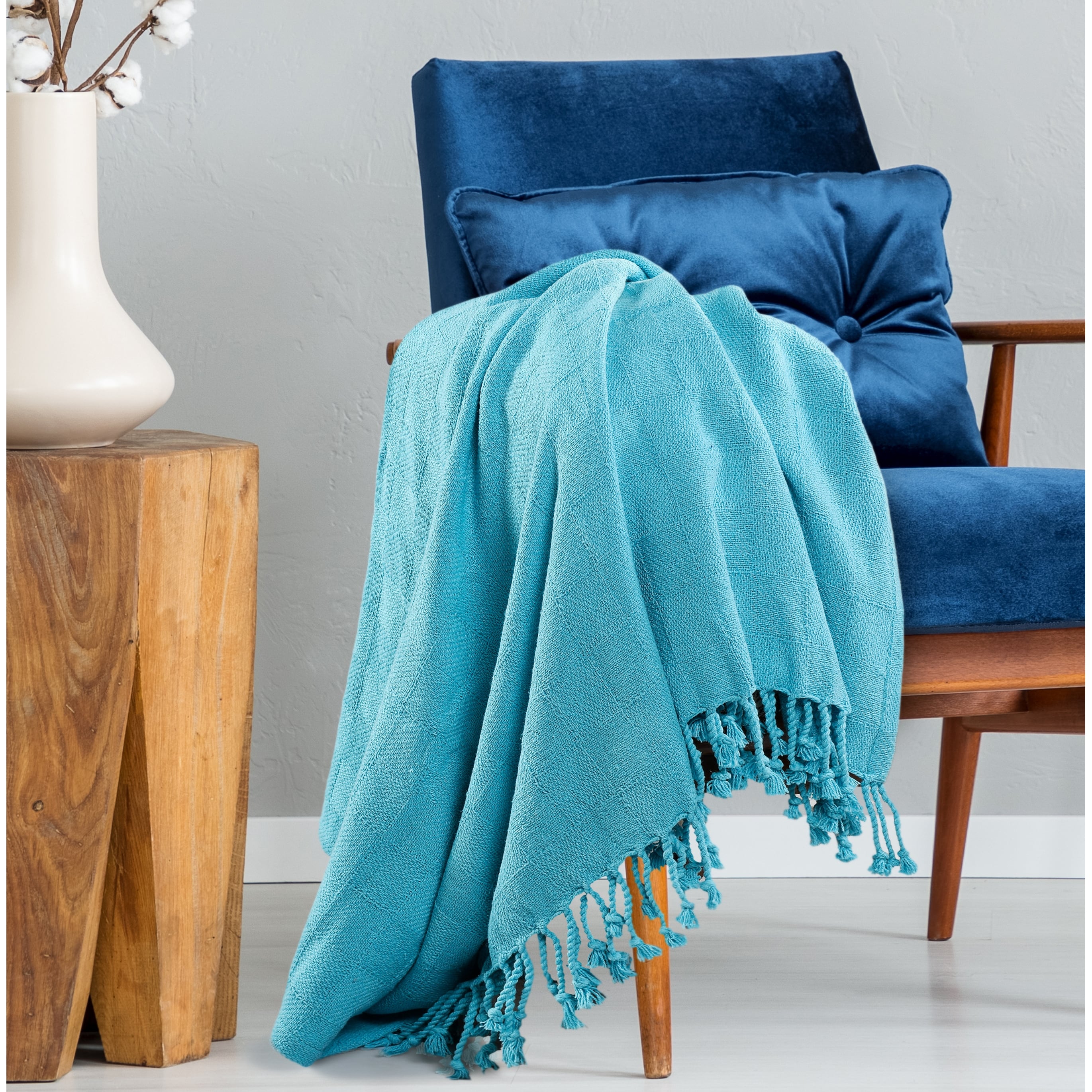 Sevita Checkered Weave Light Standard Size Throw Blanket with Fringe