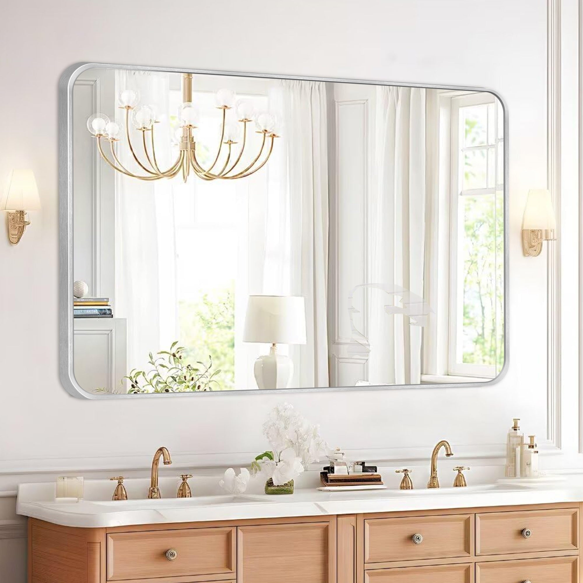 Wall Mount Bathroom Rectangle Vanity Mirror (Horizontal/Vertical)