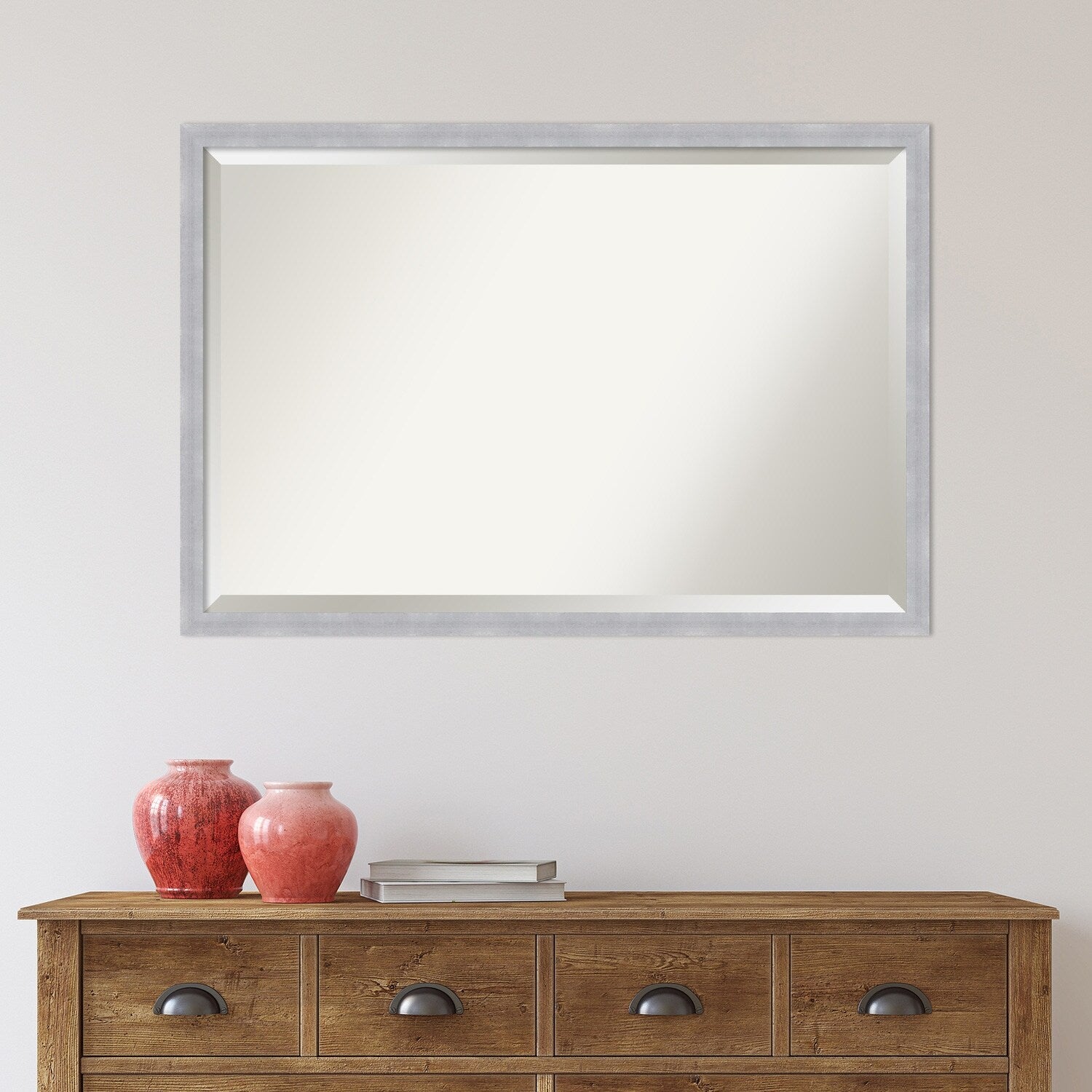 Beveled Bathroom Wall Mirror - Grace Brushed Narrow Frame