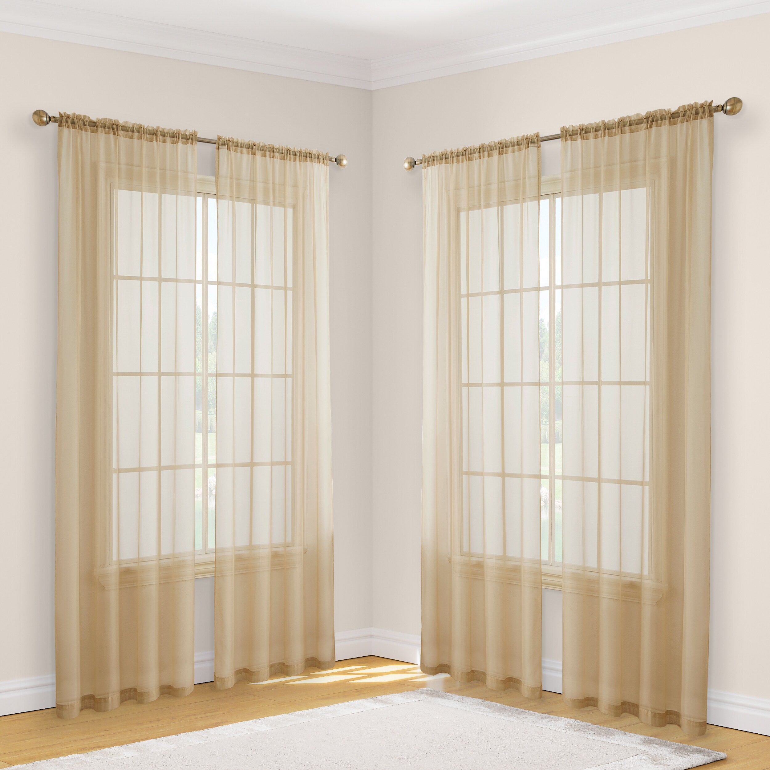 HLC.me Geneva Sheer Voile Window Treatment Rod Pocket Curtain Panels Bedroom and Living Room (Set of 4)