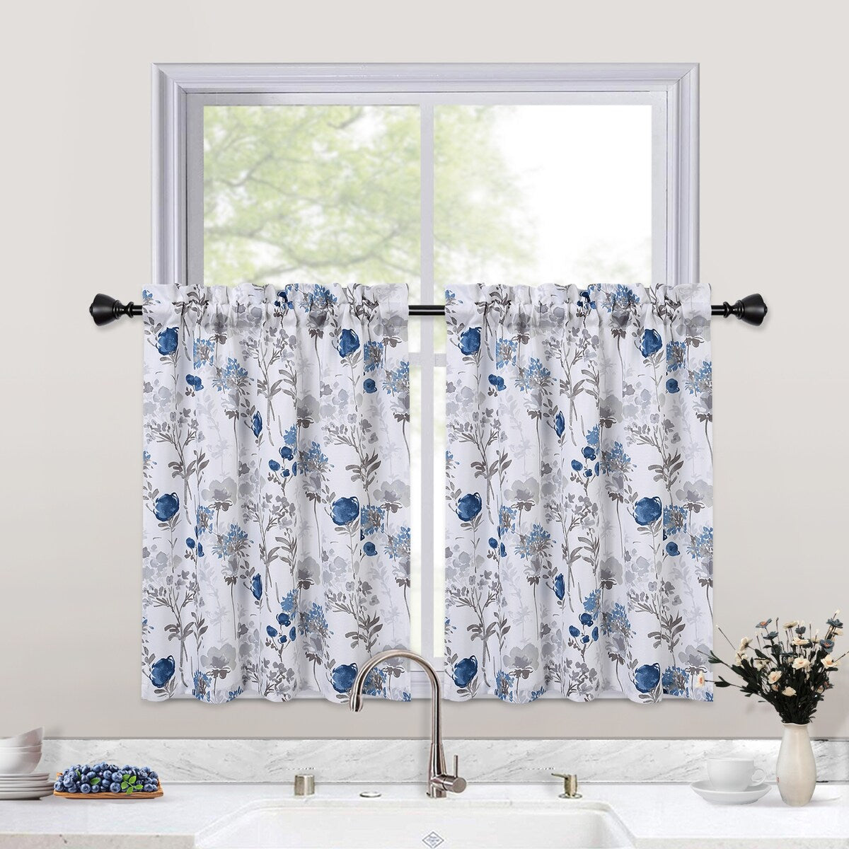 Watercolor Floral Cafe Kitchen Tier Curtains or Valances