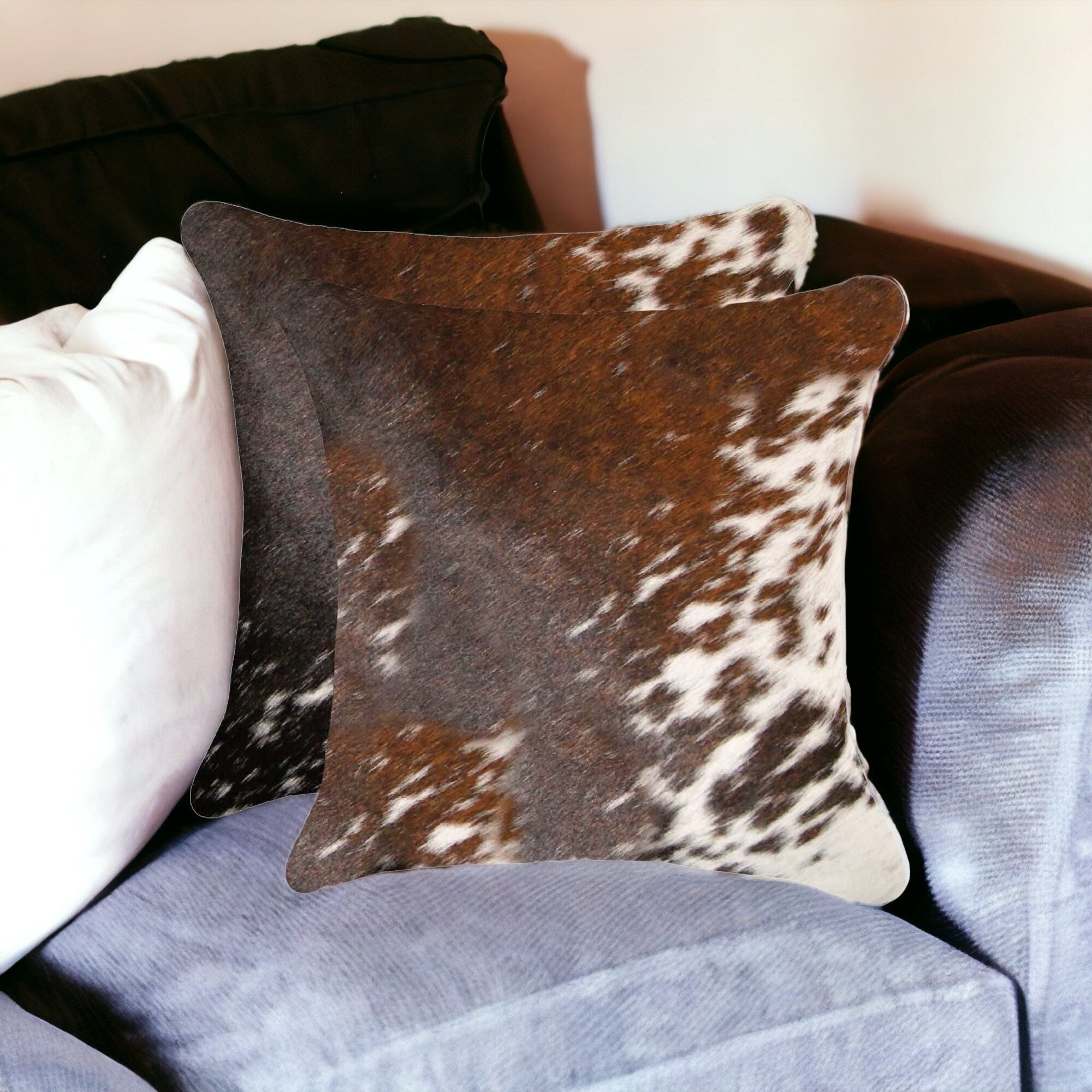 HomeRoots Set of Two 18 X 18 Brown and White Animal Print Cowhide Zippered Pillow