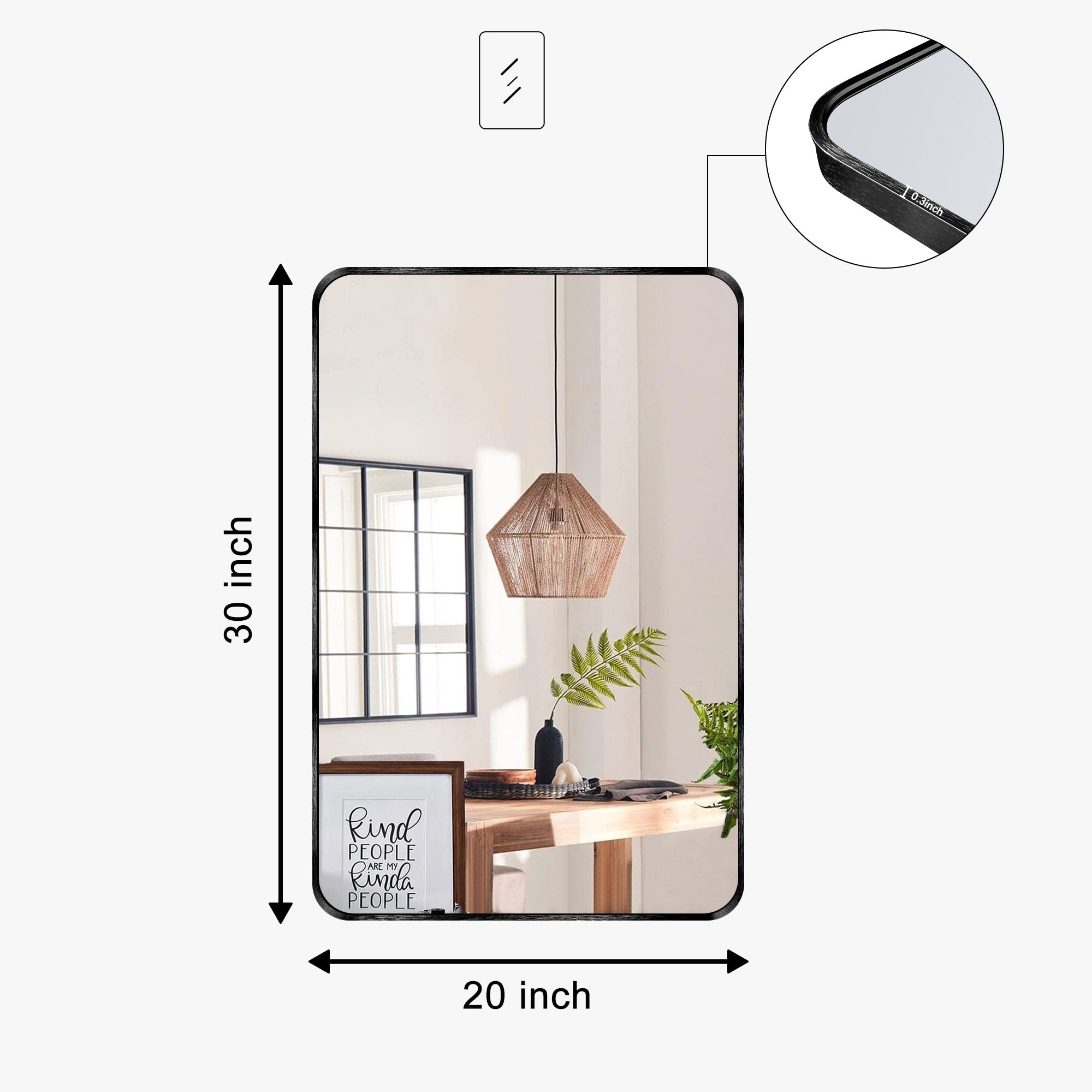 Wall Mount Bathroom Rectangle Vanity Mirror (Horizontal/Vertical)