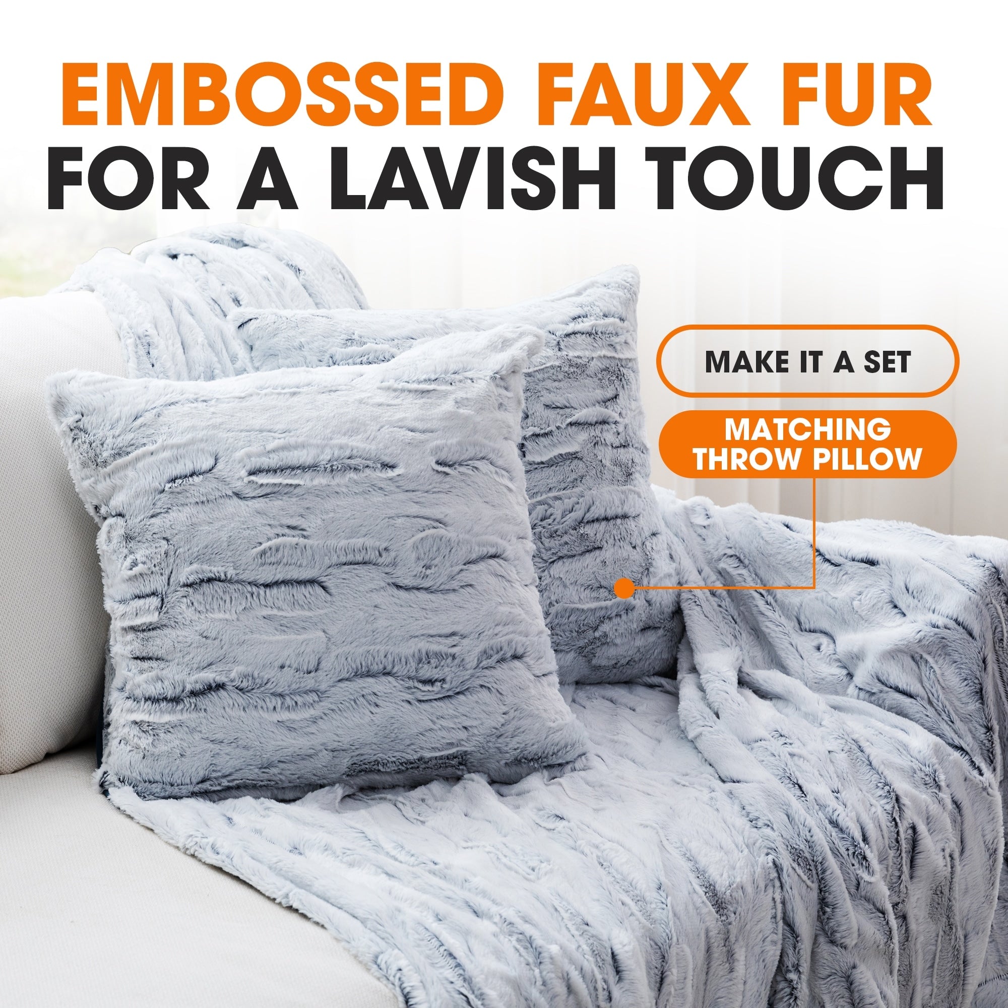 Cheer Collection Embossed Faux Fur White/Blue Throw Blanket