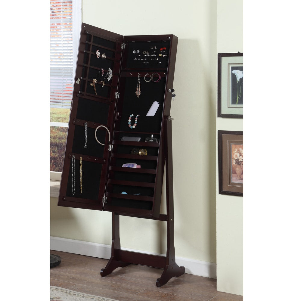 Artiva USA 63-in. Freestanding Full-body Walnut Mirror w/ Interior LED Jewelry Armoire