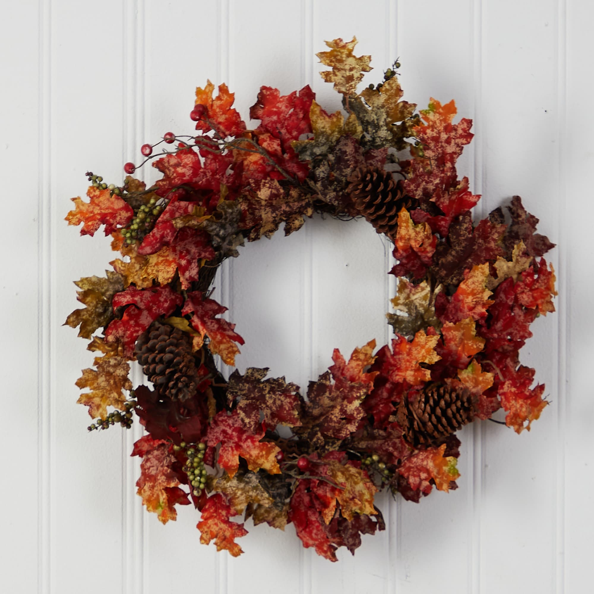 24 Autumn Maple, Berries and Pinecone Fall Artificial Wreath - 24