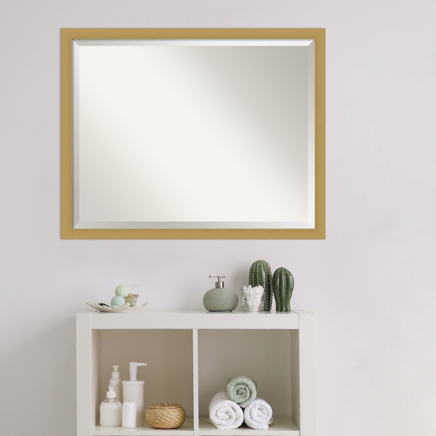 Beveled Bathroom Wall Mirror - Grace Brushed Narrow Frame