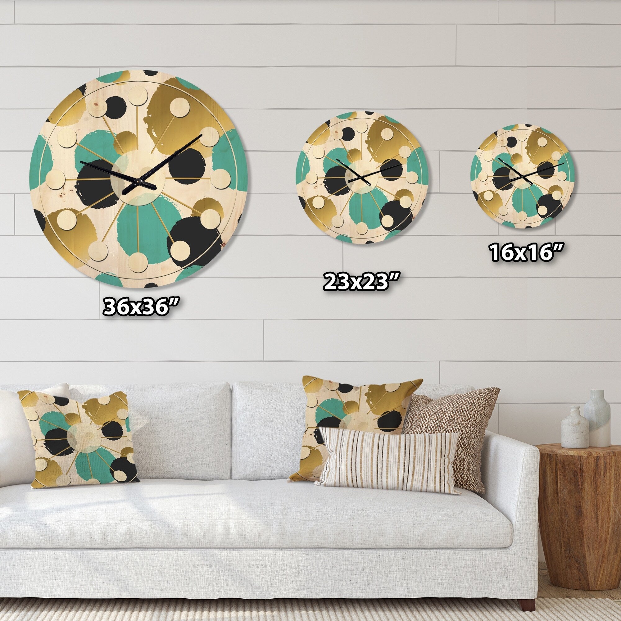 Designart 'Gold and Blue Circles' Mid-Century Modern Wood Wall Clock