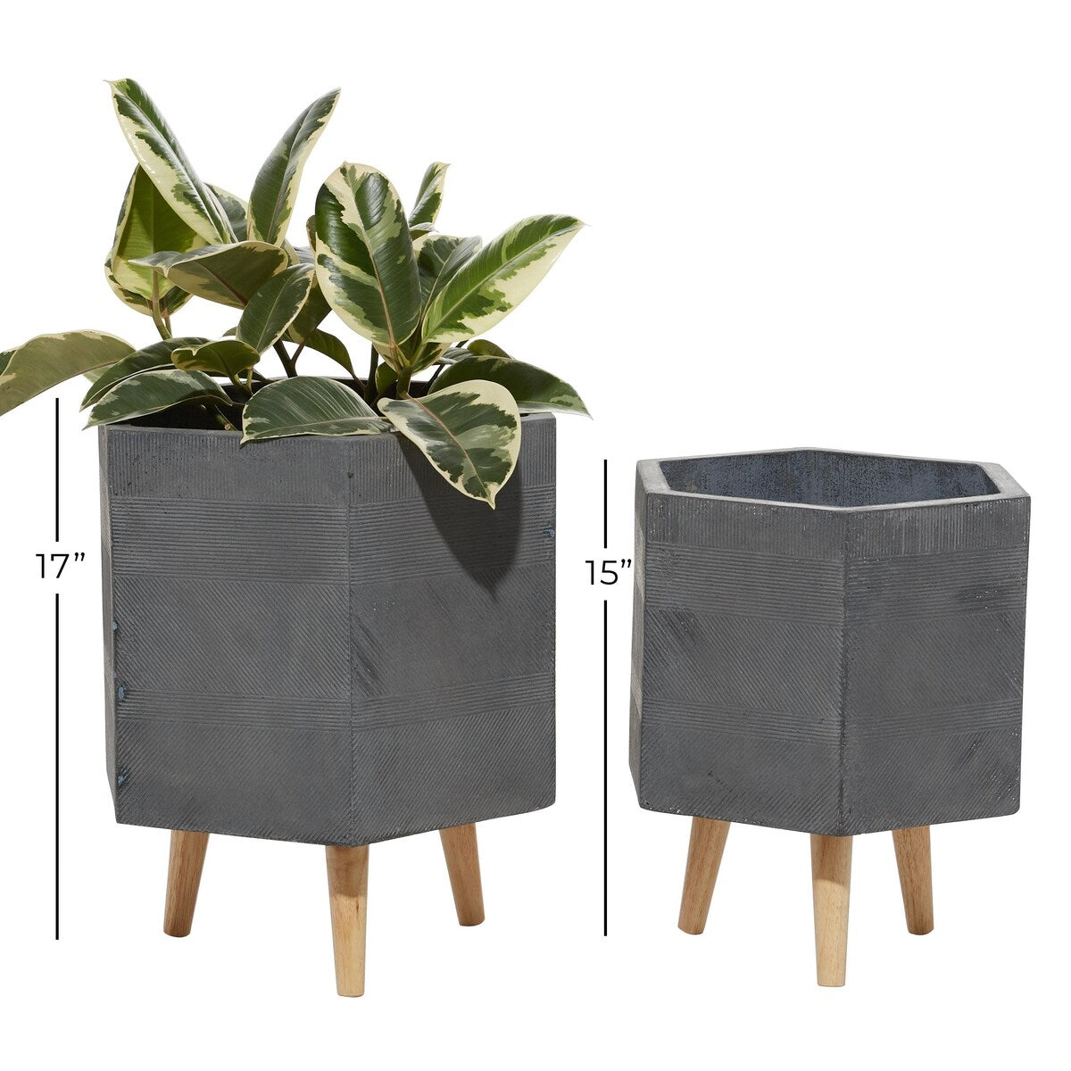 Magnesium Oxide Indoor Outdoor Planter with Wood Legs - Set of 2 White, Dark Gray - Roche River Decor