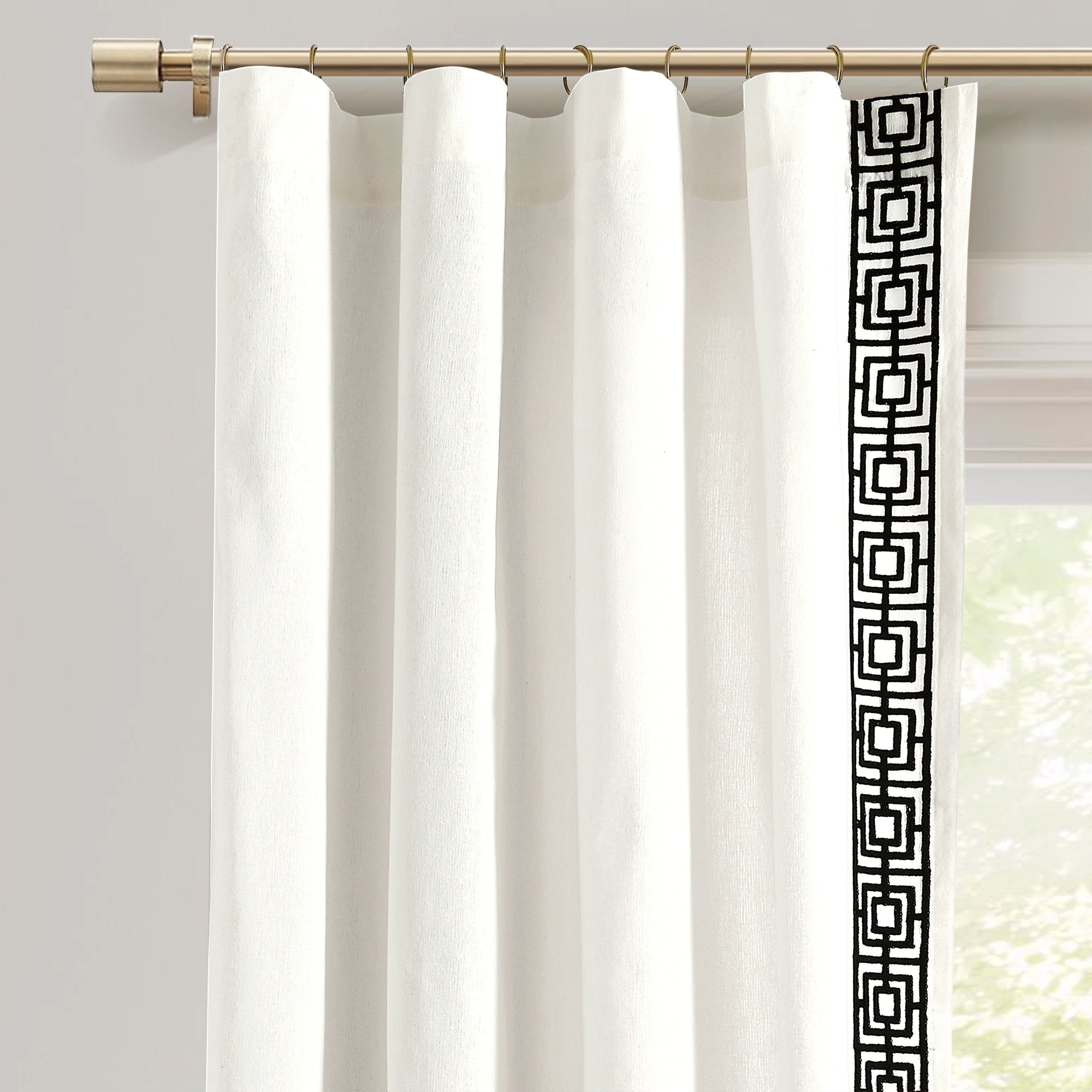 Lush Decor Luxury Modern Square Embroidery Border Window Curtain Panels