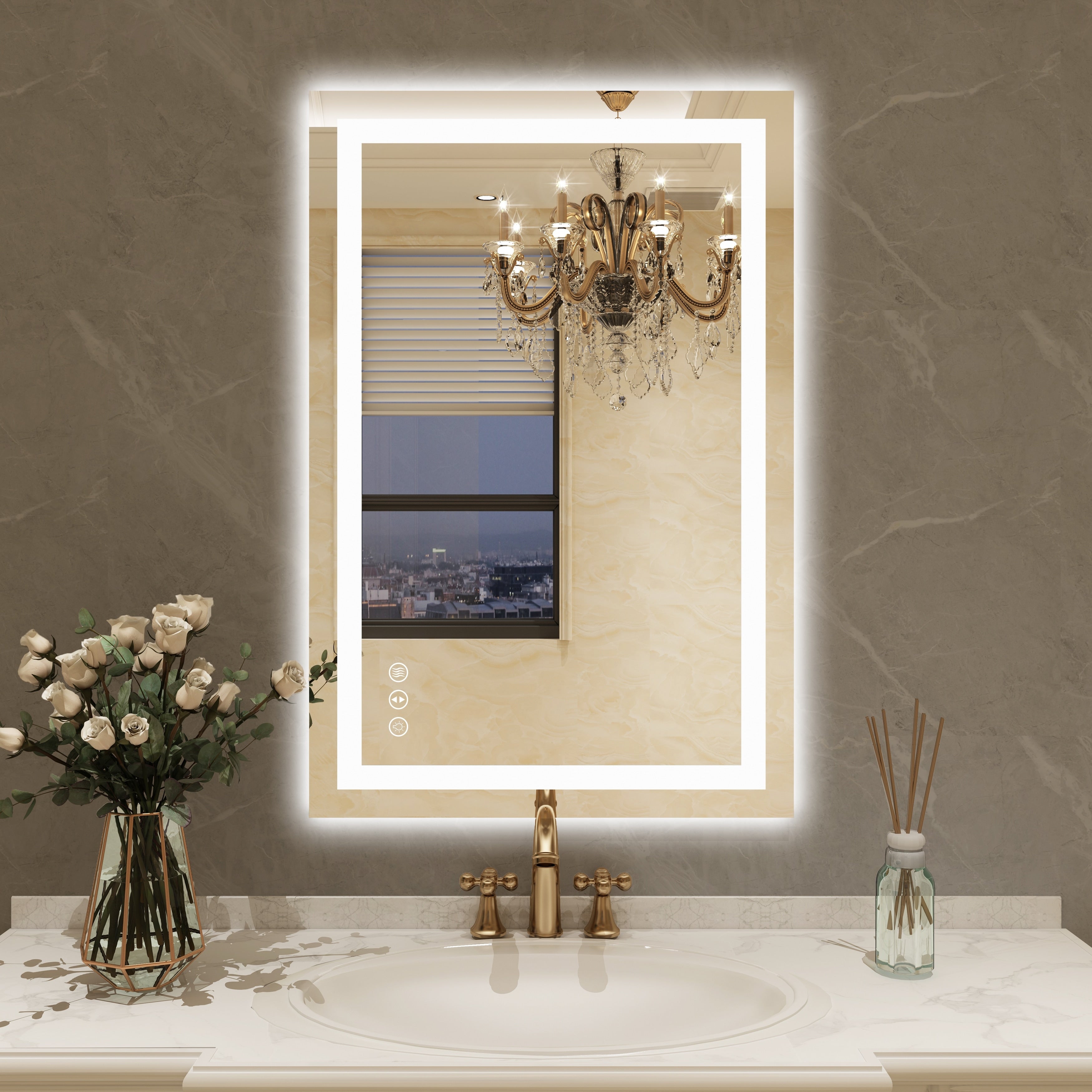 Large Rectangular Frameless Anti-Fog LED Light Wall Mounted Bathroom Vanity Mirror in White - N/A