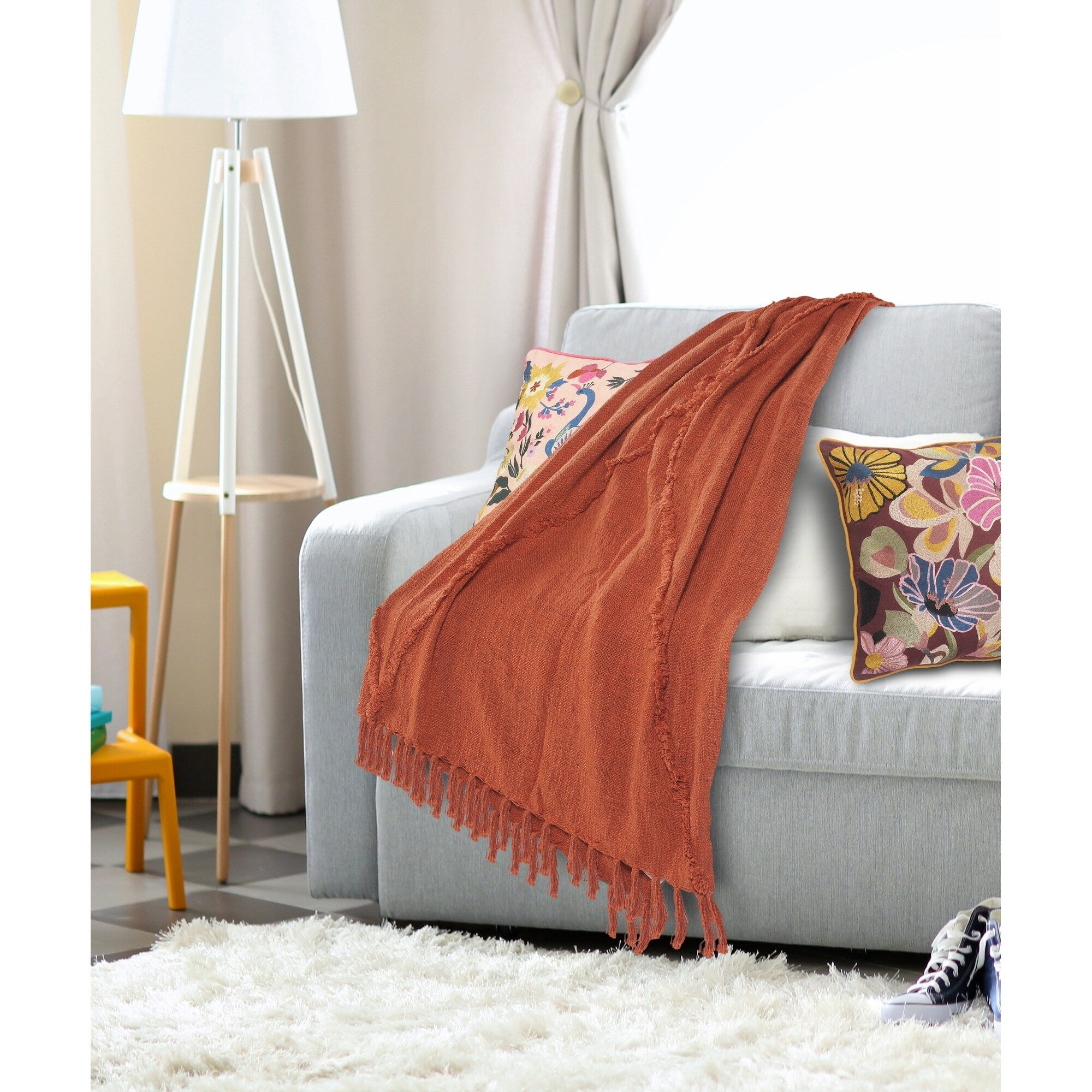 Sevita Handmade Tufted Diamonds Natural Cotton Throw Blanket