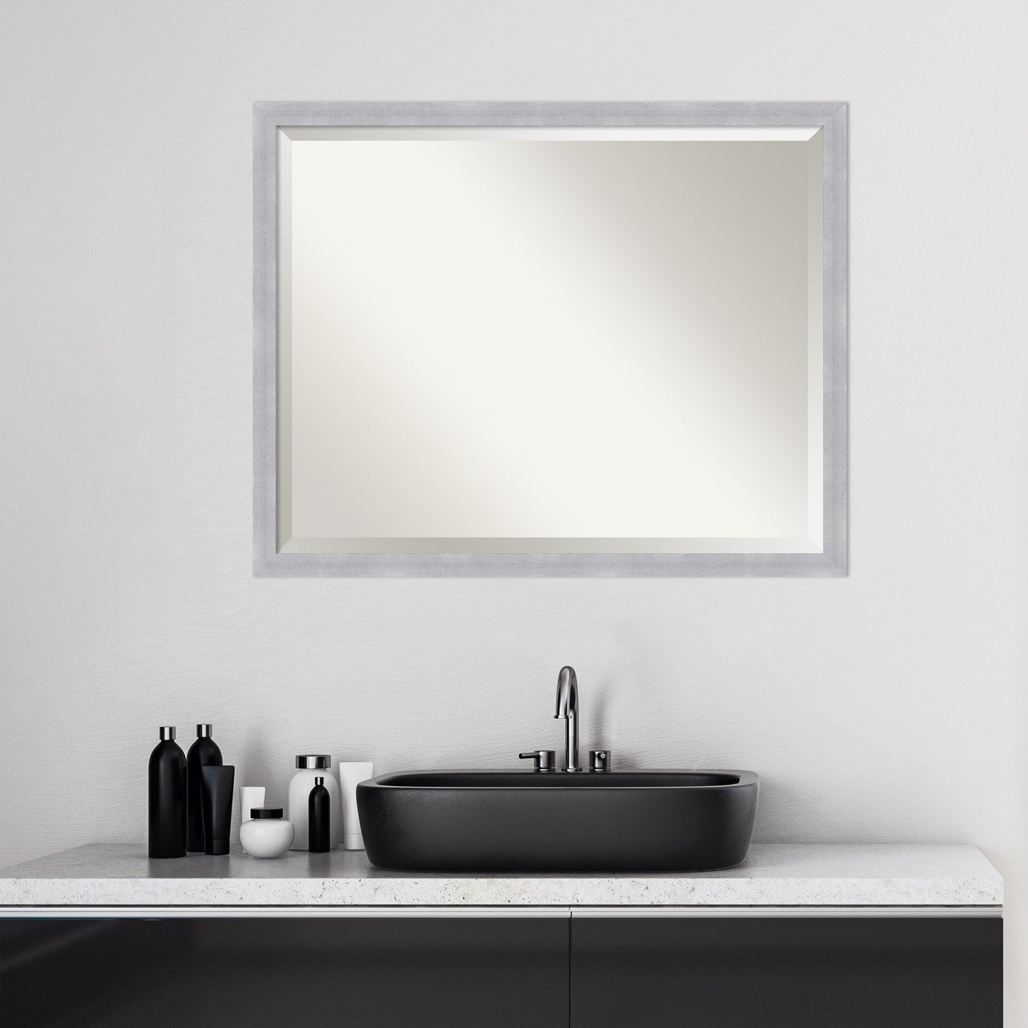 Beveled Bathroom Wall Mirror - Grace Brushed Narrow Frame