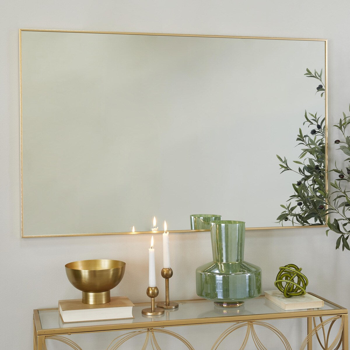 Metal Minimalistic Room Wall Mirror with Thin Frame - Gold - CosmoLiving by Cosmopolitan