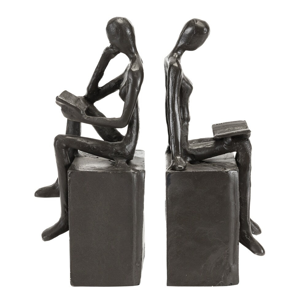 Danya B. Man and Woman Reading on a Block Cast Iron Bookend Set