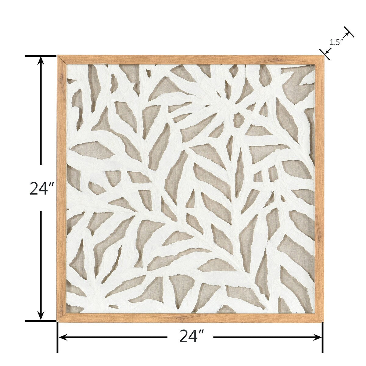 Palm Leaf Shadow Box I - Textured Rice Paper Wall Art - Natural Wood Frame