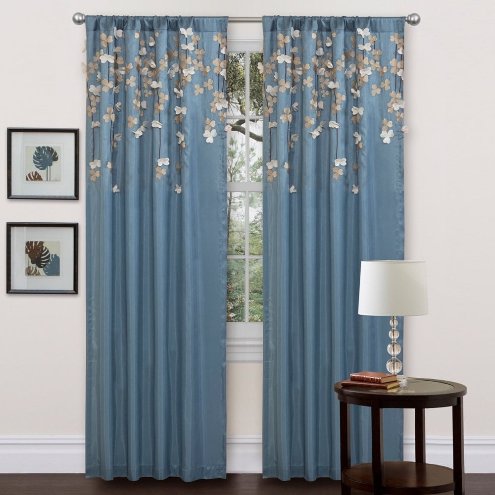 Lush Decor Blue Faux Silk 84-inch Flower Drop Single Curtain Panel