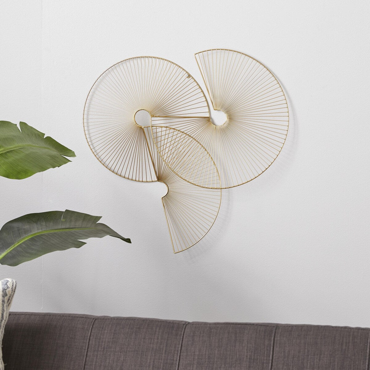 Metal Sunburst Half Moon Overlapping Wire Fan Home Wall Decor - Gold - CosmoLiving by Cosmopolitan