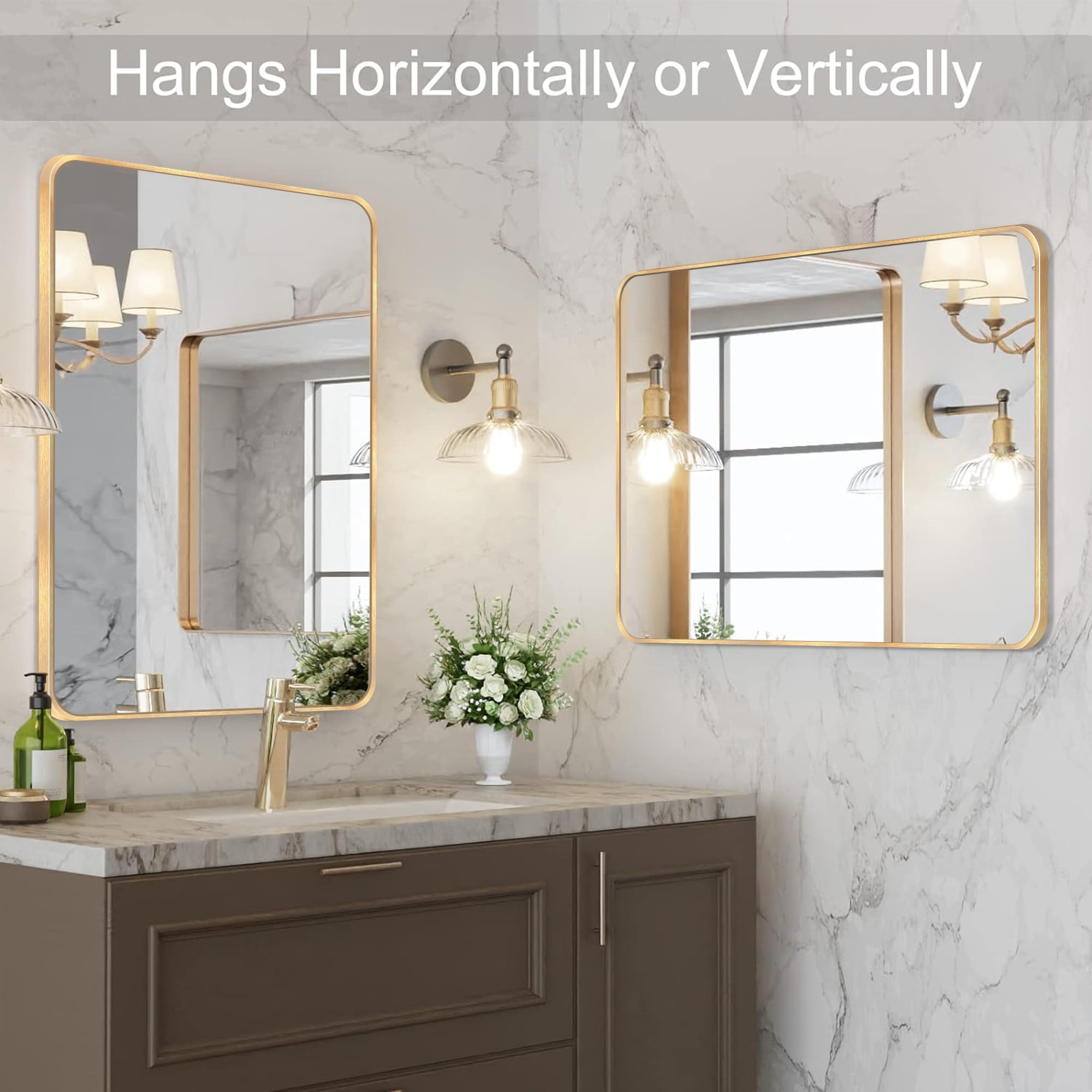 Wall Mount Bathroom Rectangle Vanity Mirror (Horizontal/Vertical)