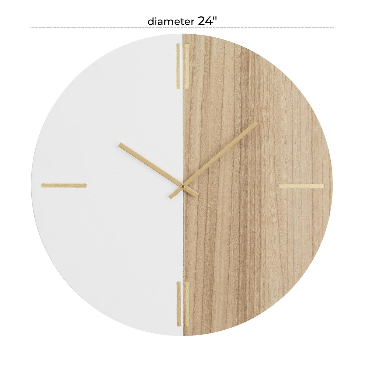 Wooden Round Decorative Wall Clock with Marble Side - Black or Brown - CosmoLiving by Cosmopolitan